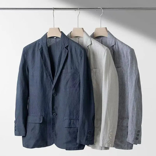 2025 Summer New Men's Linen Casual Suit Coat Solid Color Lightweight Breathable Luxury Cotton Hemp Top 100% Linen Fabric