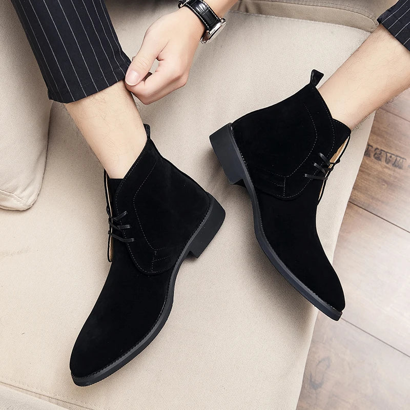 Leather Men Ankle Chelsea Boots Men Work Shoes Pointed Toe Leisure Boots for Male Casual Motorcycle Boots Botas Plus Size 38-48