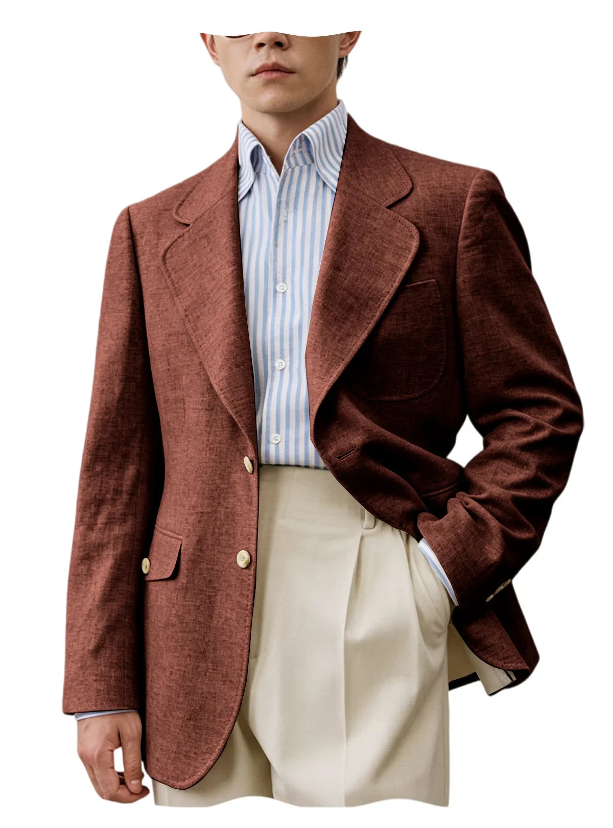 Men Premium Linen Fabric Suit Jacket Breathable Slim Fit Formal Office Daily Travel Streetwear Blazer Casual Coat