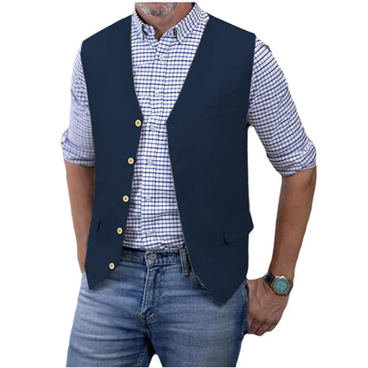 Men's Slim Fit Cotton Suit Vest Solid Color Business Casual Business Dinner Party Dress Waistcoat Wedding Groomsman's Dress