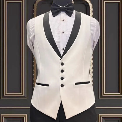 Men Vest Ivory With Black Lapel Single Breasted Waistcoat For Banquet Wedding Business Work Office Casual Daily Men Suit Vest