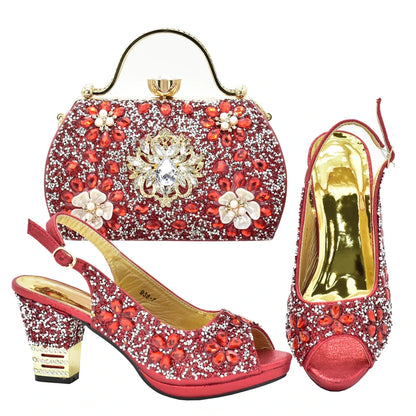 Italian Shoes and Bags Matching Set with Rhinestone Plus Size Shoes Luxury Italian Shoe and Bag Set 2026 Wedding Shoes Bride