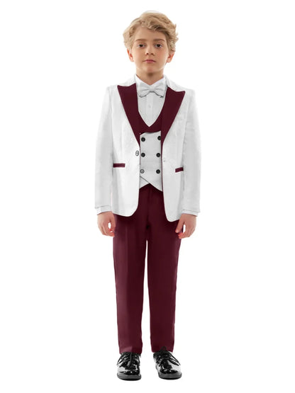 2026 New Boys Jacquard Suit Set 3 Pieces For Formal Occasion Stylish Elegant Satin Collar Kids Suits Wedding Ring Bearer Outfit