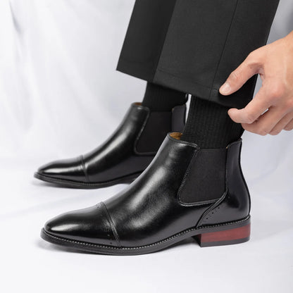 2025 Retro Men's Solid Color Pointed Business Ankle Boot  Comfortable Wedding  Party Shoe Breathable  And  Anti-Slip Ankle Boots