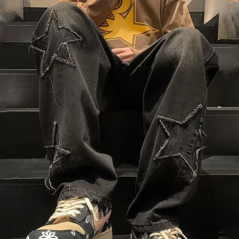 Korean Retro Mens Jeans High Quality Loose Straight Leg Jeans Wide Leg Pants Autumn Casual Pants Streetwear