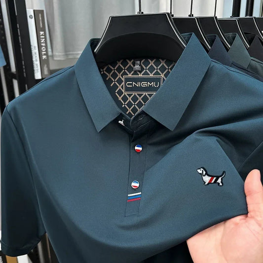 Hot Quality Man Short-Sleeved Polo Shirt Lapel Button Dog Embroidery Spring Casual Elegance T-Shirt Simple Business MensClothing