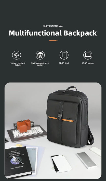 Stylish Business Backpack for Men Waterproof 15.6 inch Flap Laptop Backpack Multiple Pockets Casual Daypack for Work School