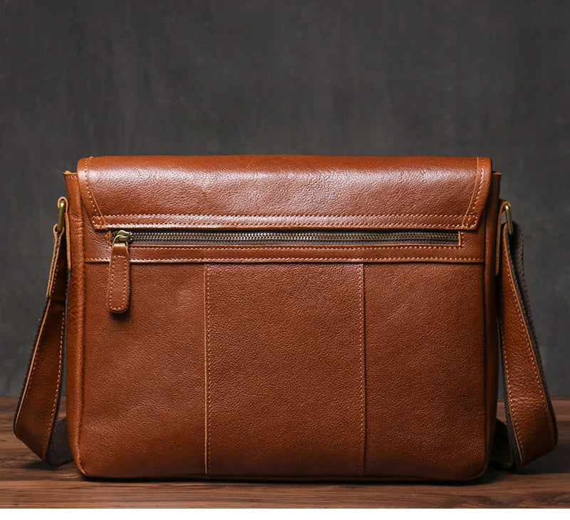 Vintage Crazy Horse Leather Messenger Bag Men's Genuine Luxury Sling Shoulder Bag Office Briefcase Crossbody 12.9 Inch Ipad