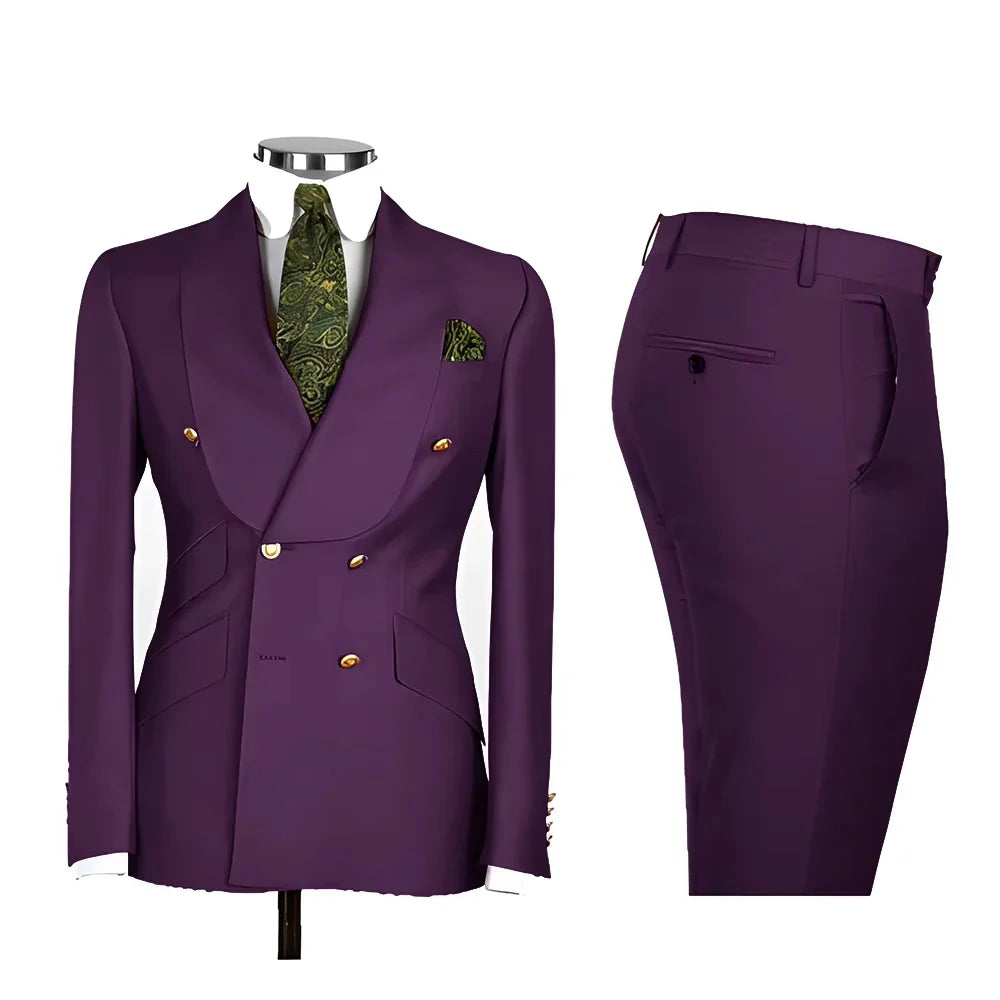 Men's Suit in Blue Color Double Breasted 2 Piece Blazer  Pants  Slim Fit Set Custom Business Luxury Tuxedo Casual Wedding Groom