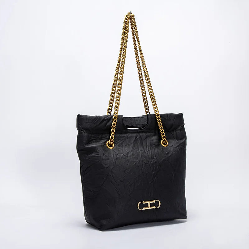 Body Design Solid Color Large Capacity Fashionable New Product Women's Shoulder Bag Chain Shoulder Strap Unique Folded Bag
