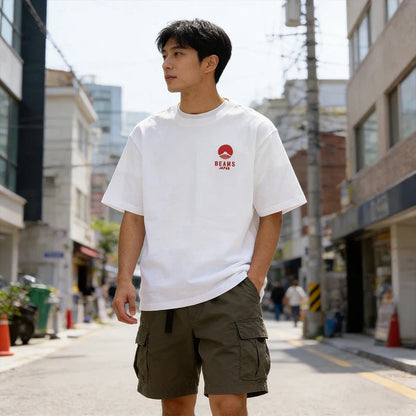 Japan Style Harajuku Fashion Cotton O-Neck Tops Mount Fuji letter Embroidery Pattern Tees Summer Men Women Short Sleeve T-shirt