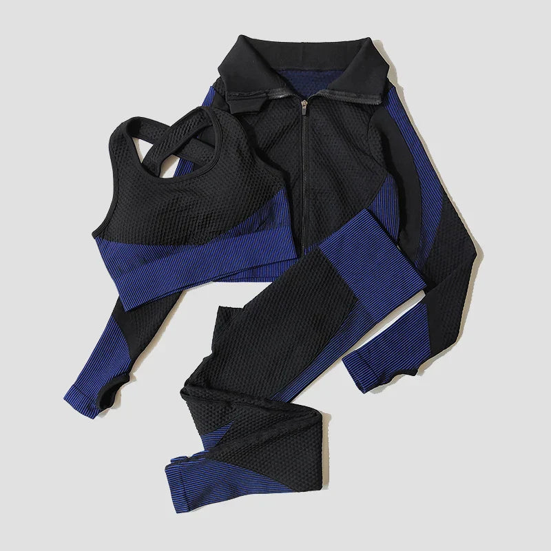 2/3Pcs Women Yoga Suit Seamless Knitted Yoga Pants Leggings Clothing Zipper Long Sleeve Crop Top Fitness Wear Sportswear Gym Set