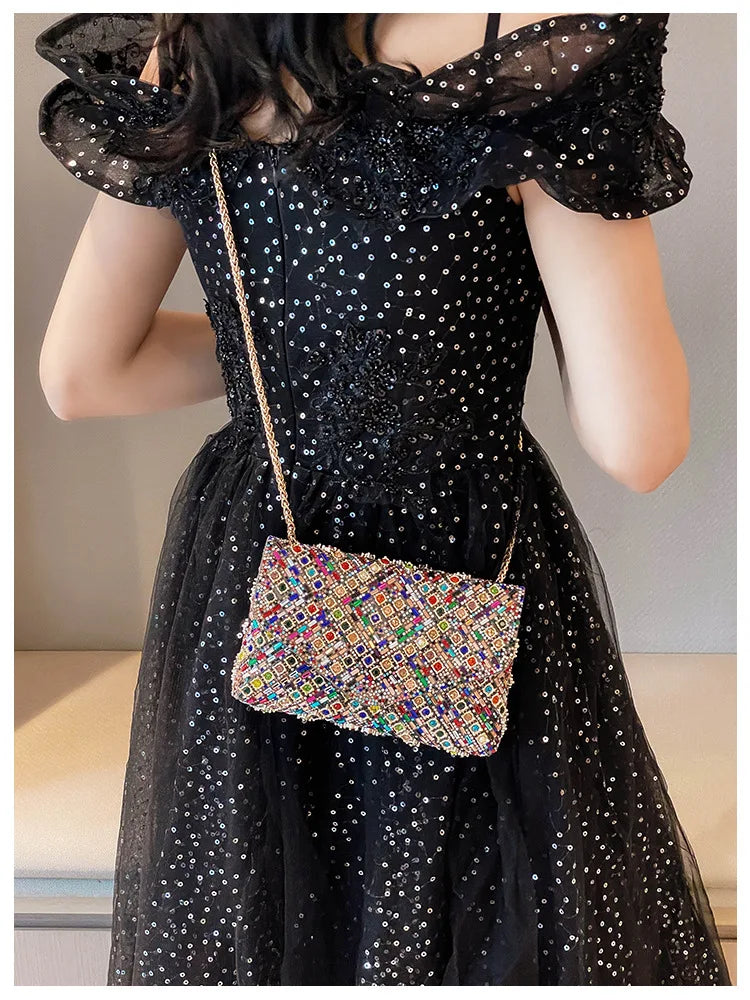 Rhinestone Evening Clutch Bag 2025 Diamond Women Banquet Party Wedding Fashion Messenger Purse Chain Small Shoulder Bag