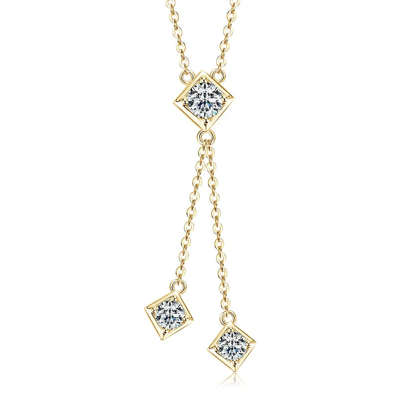 Full Round Cut Moissanite Tassel Chains Pendant Necklaces for Women Real S925 Sterling Silver Fine Jewelry Gifts Collar