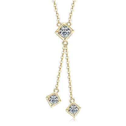Full Round Cut Moissanite Tassel Chains Pendant Necklaces for Women Real S925 Sterling Silver Fine Jewelry Gifts Collar