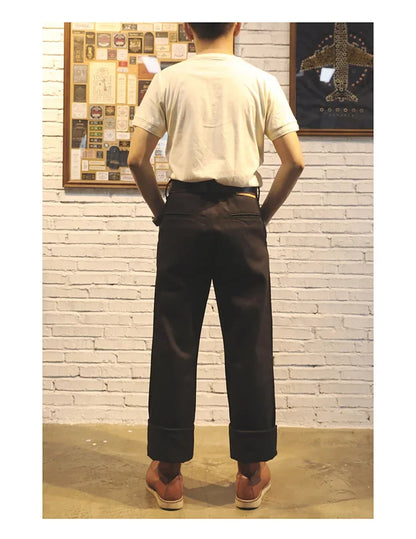Black Men's Jeans Relaxed Fit 14.5oz Selvedge Denim Officer Trousers