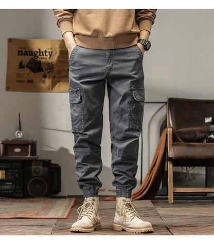 Length Men's Cargo Pant Cotton Stretch Casual Camouflage Trouser Male Camo Cuff Jogger Multi Zip Pocket Outfit Zipper Tied