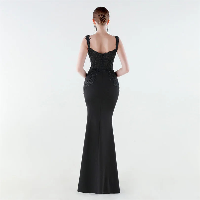 10 Colors Women's Sexy Slit Evening Dress with Appliques Soft Satin Wedding Party Dresses Prom Gowns robe de soiree