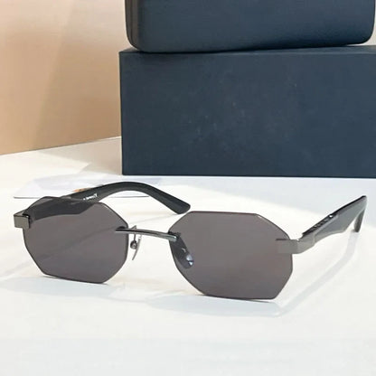 Designer Rimless Sunglasses THE AMAN I Irregular for Men Women Alloy Luxury Germany Brand Design High Quality UV400 with Case