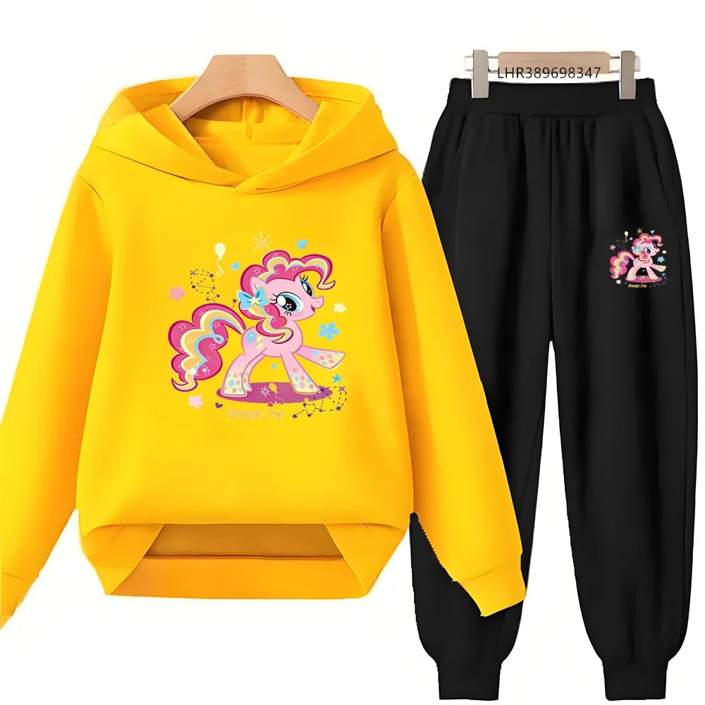 Unicorn Pony Hoodie Kids 3-12 Years Boys Girls Red Casual Tops+Pants Sets Children Long Sleeves Autumn Fashion Clothes