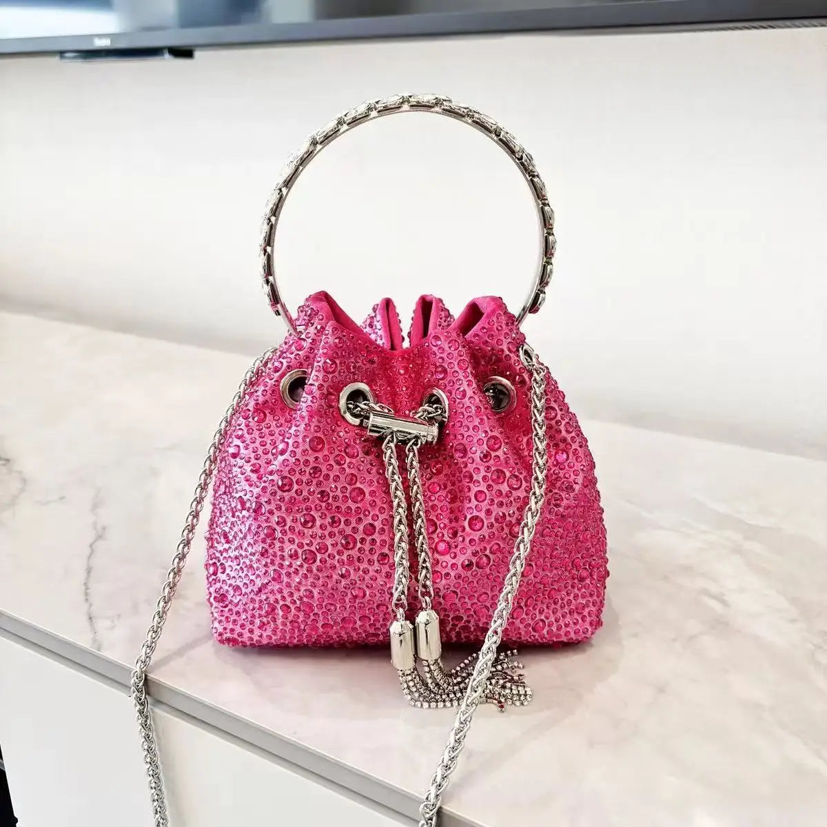 Luxury Designer Women Handbag Glitter Diamond Banquet Bag Satin Bucket Bag Wedding Party Clutch Purse Exquisite Evening Bag