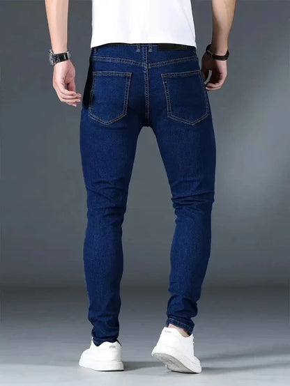 Men's New Slim Fit Stretch Cotton Jeans Ripped Casual Black Blue Denim Pencil Pants for Everyday Social Wear