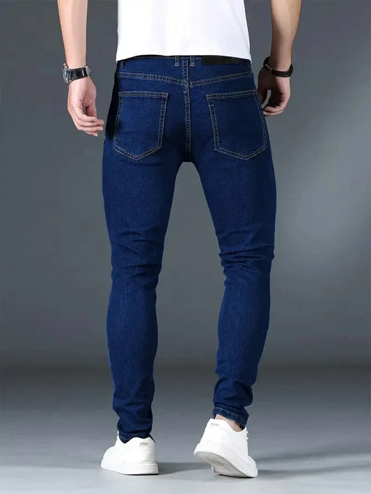 Men's New Slim Fit Stretch Cotton Jeans Ripped Casual Black Blue Denim Pencil Pants for Everyday Social Wear