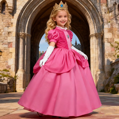 Peach Princess Costume For Girls Ball Gown Princess Dress Kids Cosplay Halloween Carnival Birthday Party Dress for 3-10 years