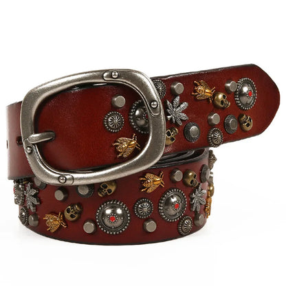 3.8CM Male Top Layer Luxury Designers Cowskin Genuine Leather Belts Men Alloy Pin Buckle Rivets Belt Casual Belt for Jeans