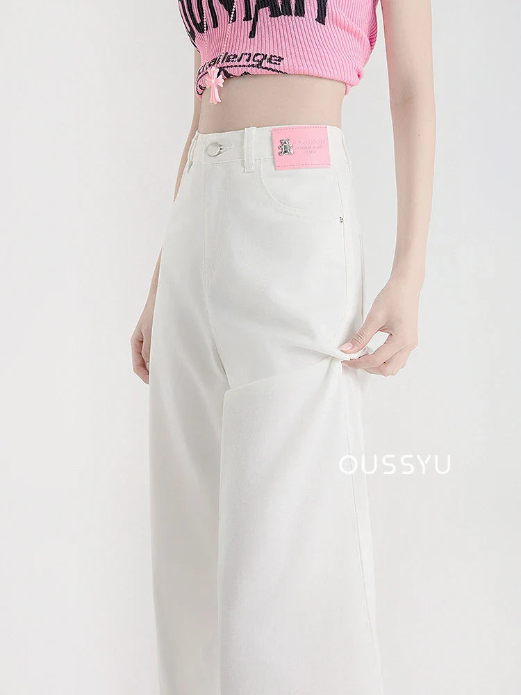 New Summer Soft Lyocell Jeans Women Blue Khaki White High Waist Straight Thin Wide Leg Denim Pants Y2k Loose Female Clothing 2XL