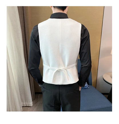 2025 New Fashion Men's Double Breasted Gentleman Dress Casual Vest Fashion Nightclub Bartender Work Clothes V Neck Vest Jacket