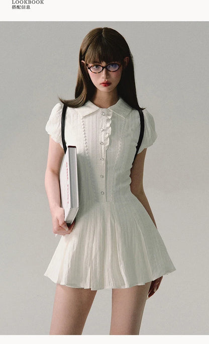 High Quality Dress A-line Elegant Sexy Lace Short Sleeved Shirt Skirt Commuting College Style Decoration Retro Dress Vestido Y2k
