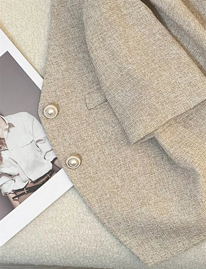 Light Coffee Short Sleeve Small Suit Jacket Female Thin 2025 Summer New Temperament Ladies Short Jacket Casual Women Blazer Tops