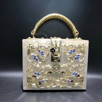 Luxury Designer Shimmer Acrylic Box Glitter Rhinestones Diamond Evening Bag Wedding Party Clutch Purse Shoulder Messenger Bag