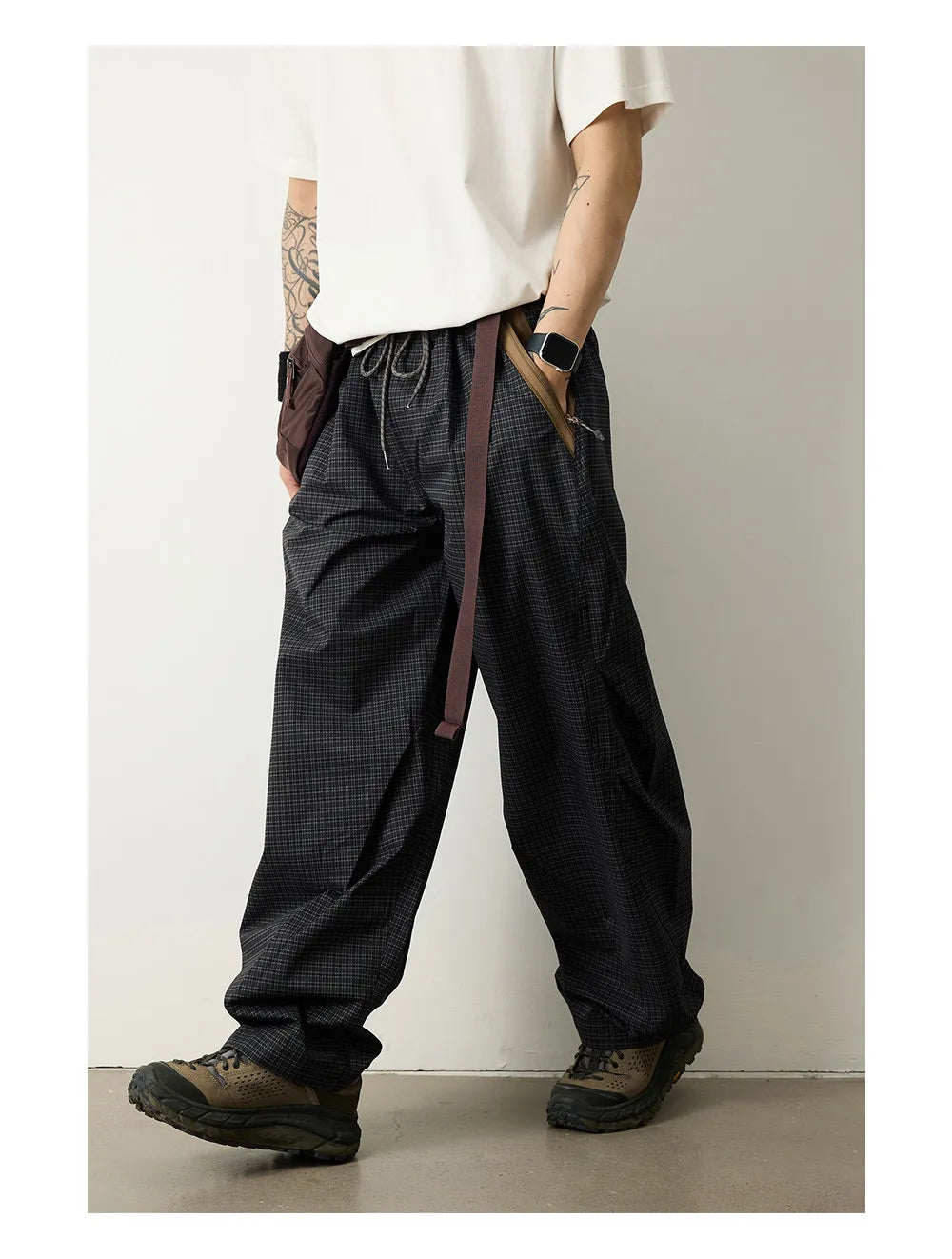 Unisex Lightweight Parachute Pants Spring Summer Outdoor Hiking Plaid Patchwork Color Block Loose Fit Casual Streetwear Trendy