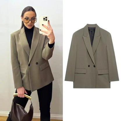 Blazers For Woman Office Look Gray Jacket Blazer Women Double-Breasted Loose Black Long Blazer High Quality Women's Blazer