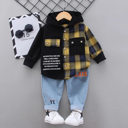 New Spring Autumn Baby Clothes Suit Children Boys Plaid Hoodies Pants 2Pcs/Sets Toddler Clothing Infant Costume Kids Tracksuits