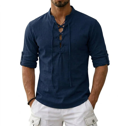 Men's Long Sleeved Linen T-Shirts Medieval Vintage Viking Top Cotton Shirts Men Halloween Costume Breathable Tops Yoga Shirts