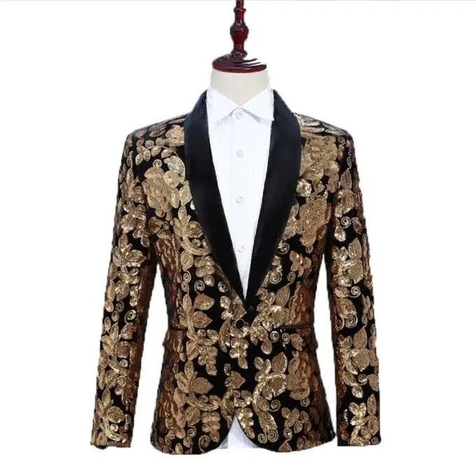 2026 New Men's Red Suit Jacket, Wedding Party Slim Dress Coat, Sequin Decoration Luxurious Blazers Blue Green Terno Masculino