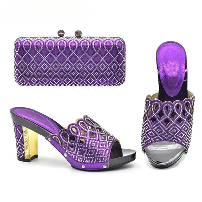 Italian Ladies Shoes and Bags To Match Set Decorated with Rhinestone Plus Size Shoes Women Heel Women Shoes and Bag Set In Italy