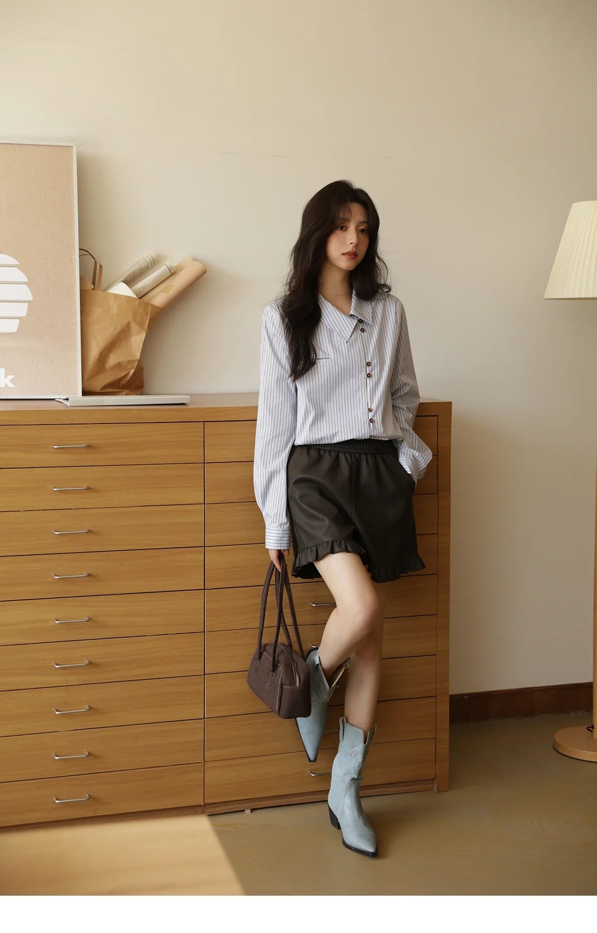 Women's Striped Asymmetric Shirt 2025 Autumn New Arrival Vintage Loose Long Sleeve Tops Commuter Woman Clothes MXE42C2375