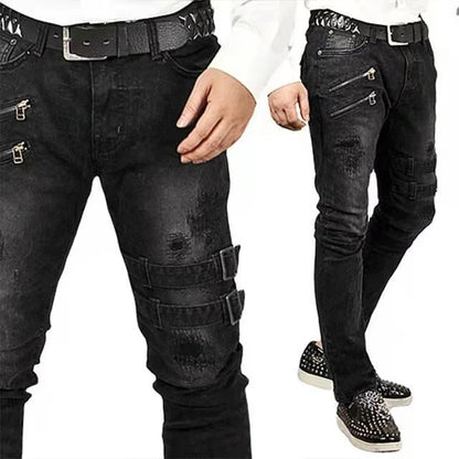 2022 New Jeans Men Fashion Hole Streetwear Straight Jeans Spring Summer Moto & Biker Skinny Casual Denim Pants For Men