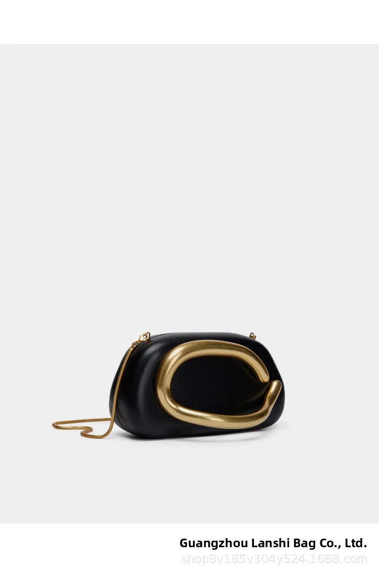 Classic round Box Handheld Dinner Bag Miniature Retro Metal Handle Chain Shoulder Strap Crossbody Bag Street Trend Hard PU Bag