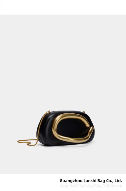 Classic round Box Handheld Dinner Bag Miniature Retro Metal Handle Chain Shoulder Strap Crossbody Bag Street Trend Hard PU Bag