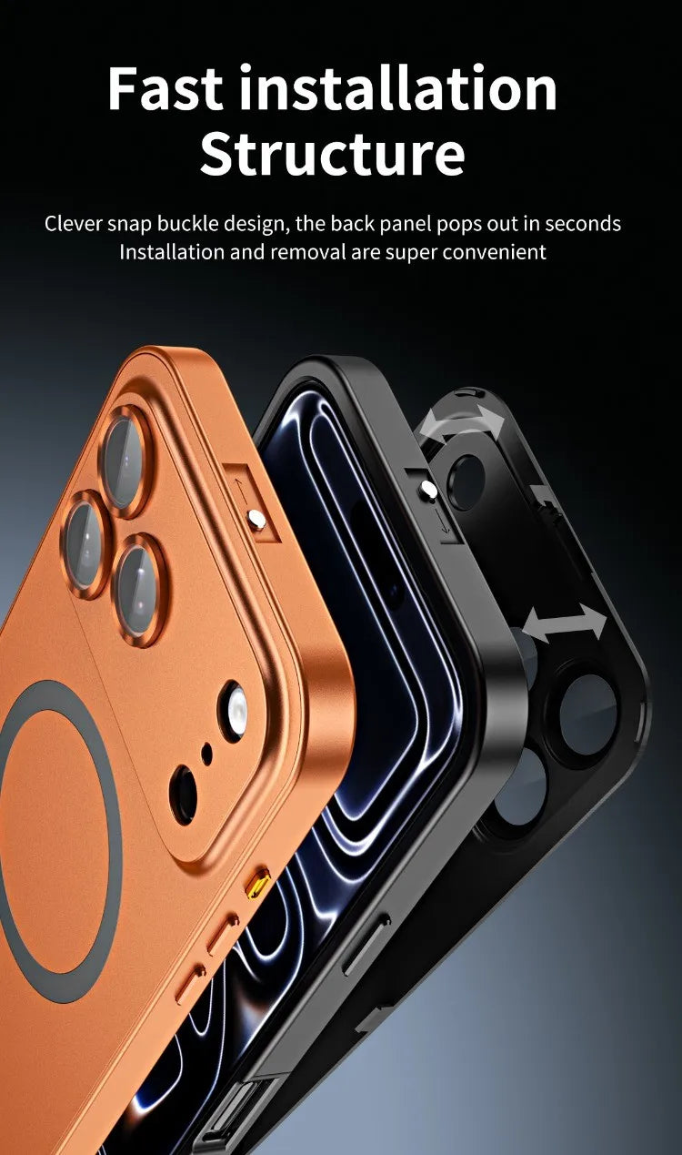 For iPhone Air, 17 Pro Max Magnetic Case ELVEV Anti-fingerprint Alloy Snap Buckle Phone Cover with Alloy Lens Ring Film