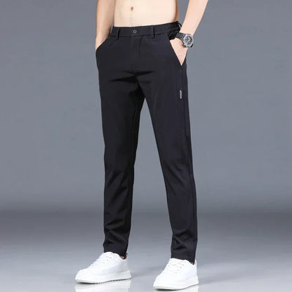 2026 Summer New Thin Ice Silk Stretch Men's Pants Casual Elastic Waist Smooth Trouser Pants Male Brand Clothing 5 Colour