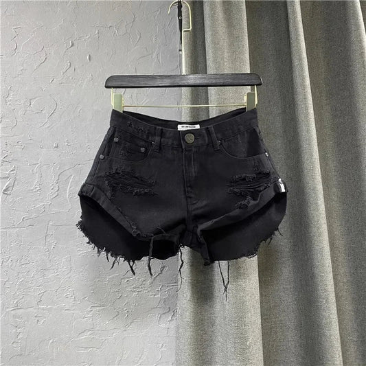 Summer Sexy Shorts Women Korean Style Zipper Frayed Irregular Broken Edge Design Vintage Denim Fashion All-match Slim Streetwear