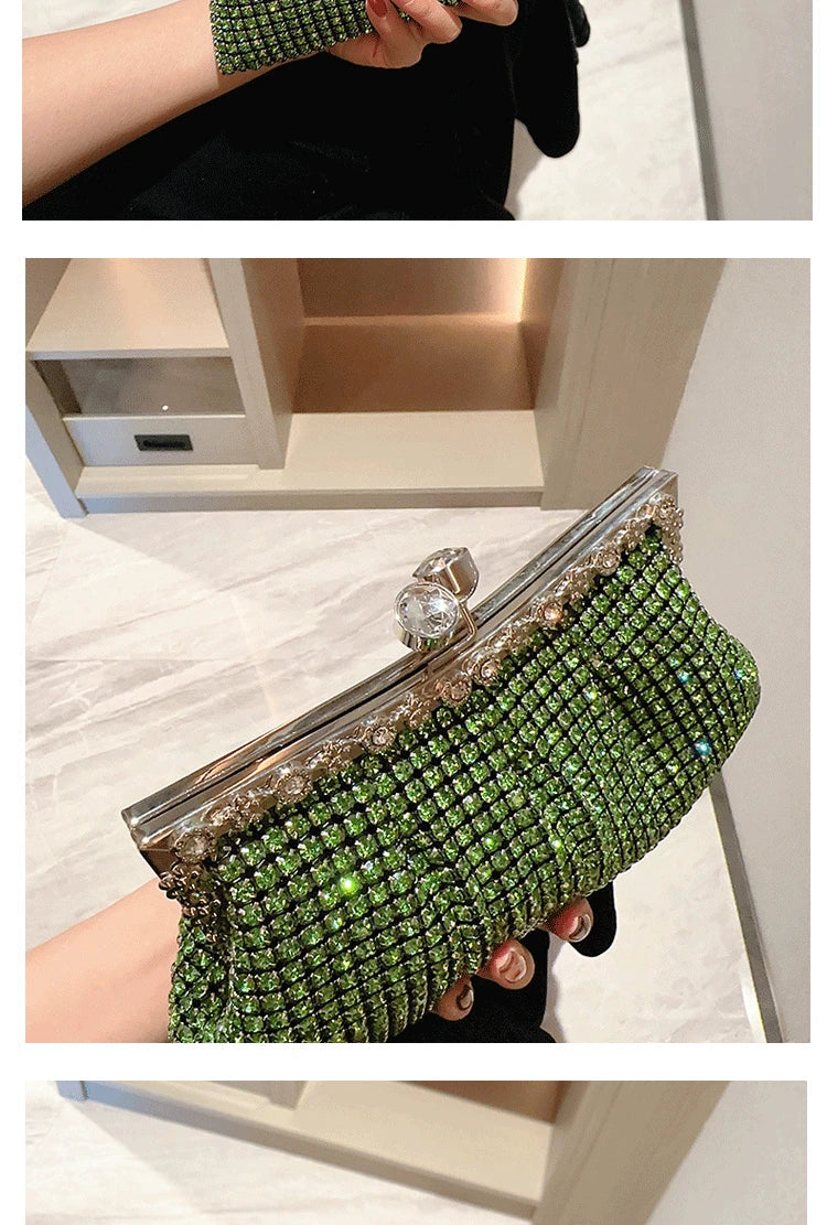 Luxury Rhinestone Evening Clutch Bag Wedding Bride Handbag Shiny Design Party Banquet Lady Portable Purse Sling Shoulder Bags