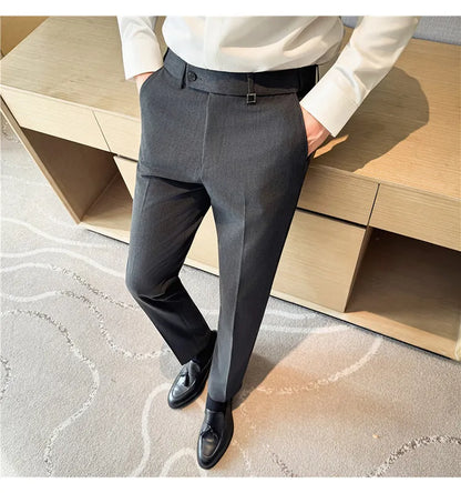 New Lnvisible Elastic Waistband Design Men Business Casual Pants High Quality Solid Slim Office Social Dress Suit Pant Oversized