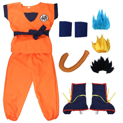 Adult Children's Anime Holiday set Son Goku Carnival Halloween Party anime Cosplay costume Top/pants/belt/tail/wrist/wig costume